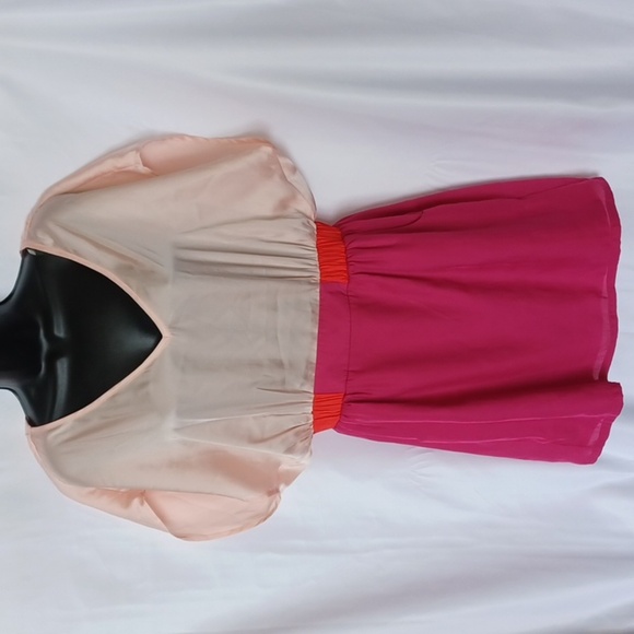 Paisley & Ivy Short Sleeve Mini Dress with V-Neck Back Cutout- Pink, lined skirt - Picture 1 of 8